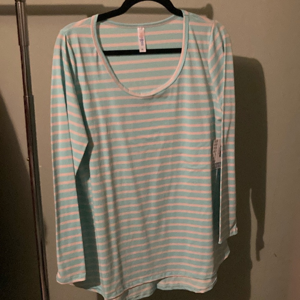 Lularoe xl teal and cream striped lynnae long sleeve shirt